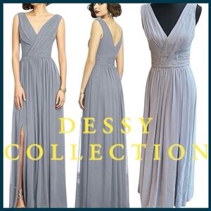 Dessy Platinum 2894 Sleeveless Draped Chiffon Maxi Dress Front Slit (4)